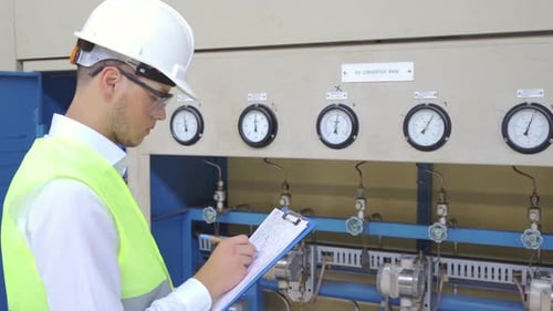 Engineer working at the factory making inspection.
