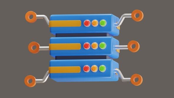 Modern 3D Server Stack Animation with Data Connections, Backgrounds ...