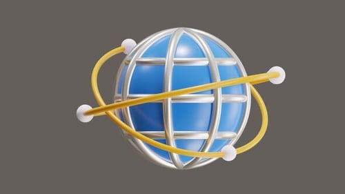 Animated 3D Globe with Orbiting Network Icon