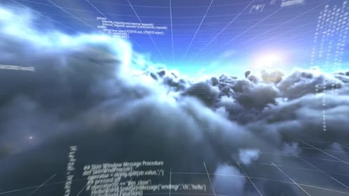 Flying Through Clouds with Digital Data and Grid Overlay