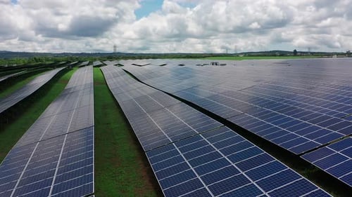 Drone Shot of Solar Panel Rows at a Solar Power Facility
