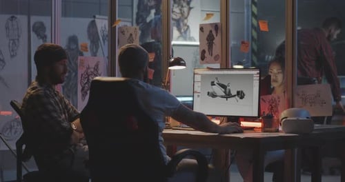 Men Modeling an Airplane on Computer
