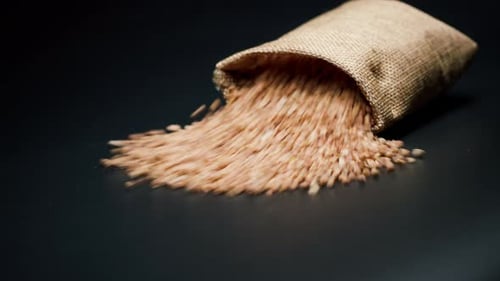 Buckwheat Grains Spilling from Burlap Sack