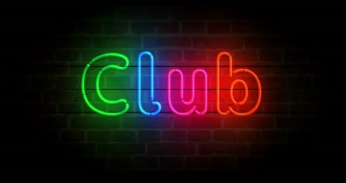 Club symbol neon on brick wall loop
