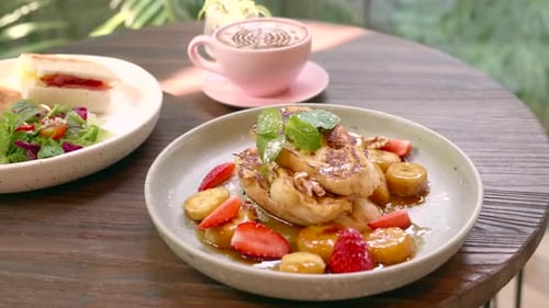 Breakfast Food Plate with Coffee and Sandwich