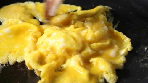 Scrambled Eggs Cooking on a Skillet