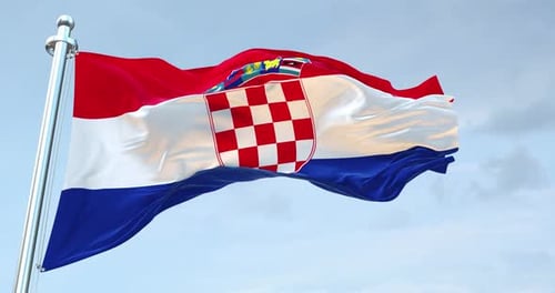 Croatia Flag Waving in Wind with Realistic Fabric Simulation