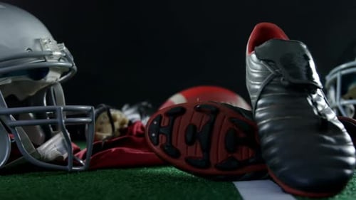 Dramatic Close Up of American Football Equipment