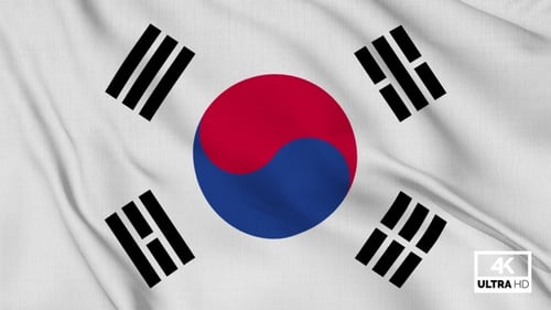A bandeira da Coreia do Sul balançando lentamente em loop