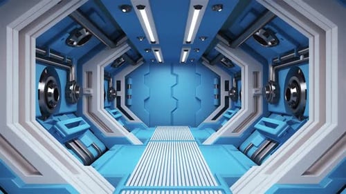 Blauer Tunnel im Raumschiff