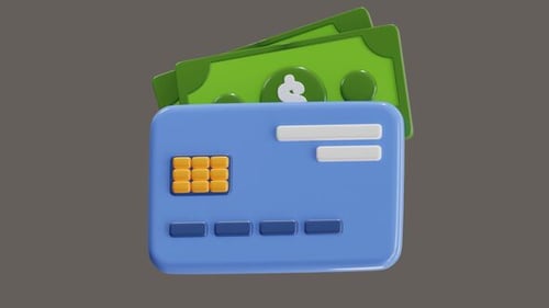 3D Animated Credit Card and Cash for Finance and Digital Payment