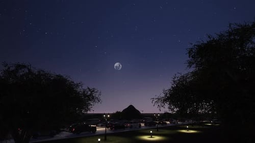Night Road Traffic with Moon and Starry Sky Animation