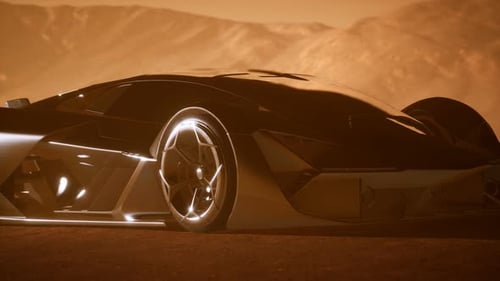 Supercar at Sunset in Desert