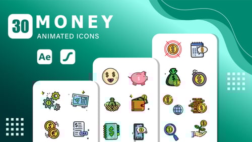 30 Money Animated Icons | After Effects Template & Lottie Animation
