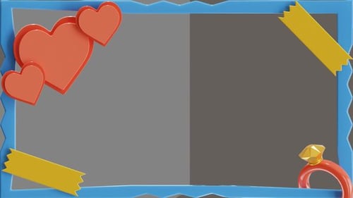 Romantic 3D Frame Overlay with Hearts and Engagement Ring