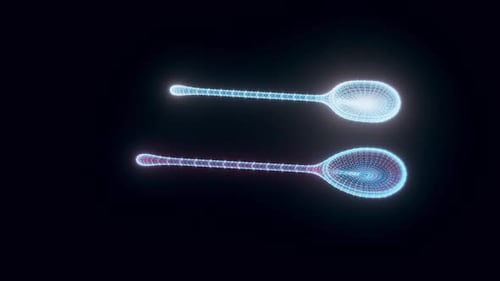Rotating Holographic Wireframe Spoons 3D Animation