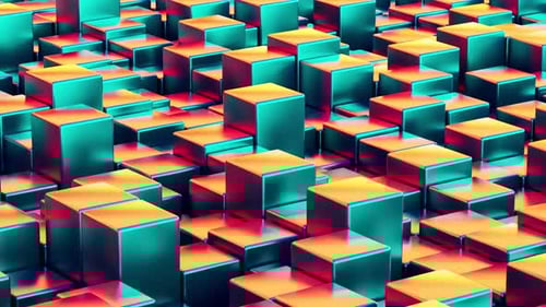 Dynamic Iridescent Cubes Geometric Motion Loop Background