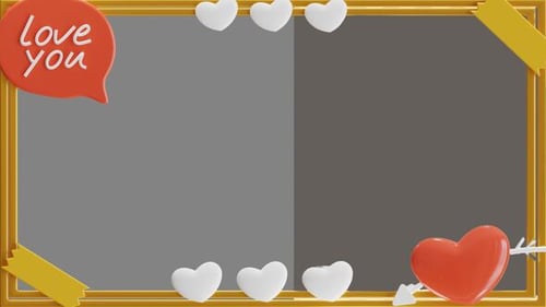 3D Animated Gold Frame with Hearts and 'Love You' Message