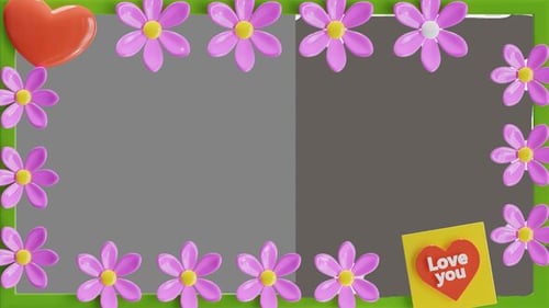 3D Animation of Polaroid Full Of Flowers In the Frame Model