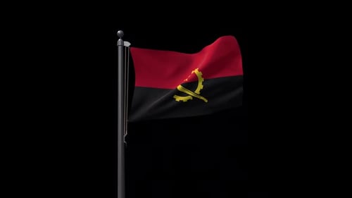 Realistic Waving Flag of Angola on a Flagpole