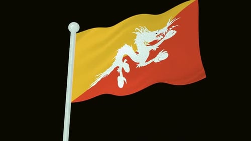 Animated Flag of Bhutan Waving on a Pole