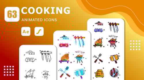 63 Cooking Animated Icons | After Effects Template & Lottie Animation