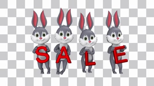 Cute Cartoon Rabbits Holding SALE Text Animation