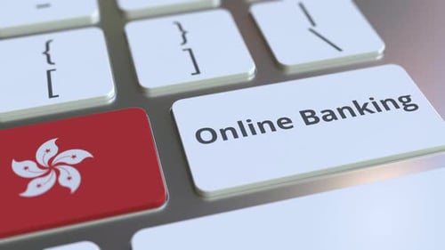 Online Banking Text and Flag of Hong Kong on the Keyboard