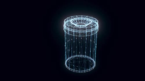 Digital Wireframe Battery Animation with Glowing Grid