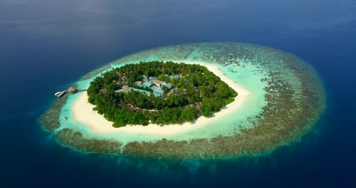 Aerial drone view of scenic tropical islands in the Maldives