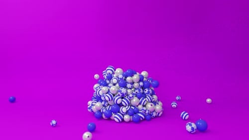 A Tree of Christmas Balls Is Growing Dynamically on a Bright Colorful Purple Background
