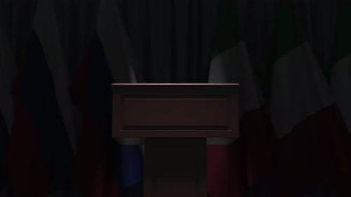 Flags of Italy and Russia at International Meeting