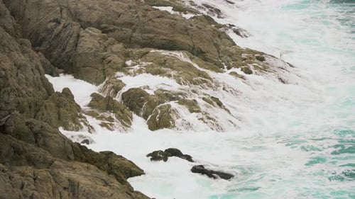 Ocean Wave Breaks on The Rock, Close Up. the Force of Nature