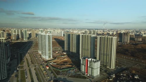 Construction site. Construction of modern multi-storey buildings.
