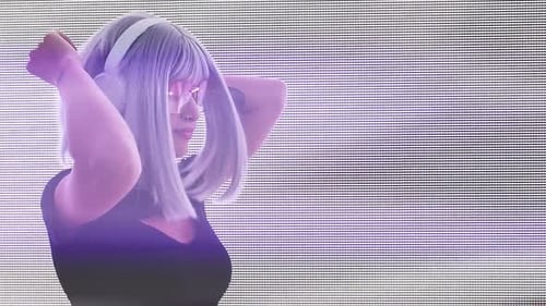 Woman with Lavender Hair Dancing with Headphones On
