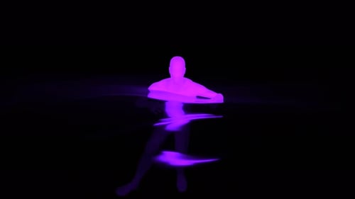 Abstract Visualization of a Male Purple Silhouette Swimming in Dark Water