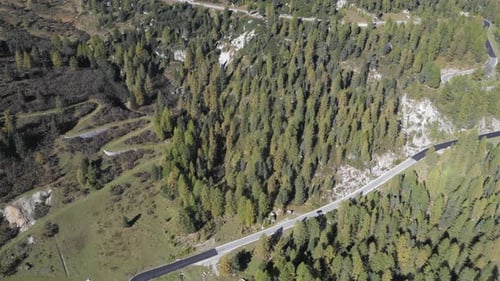 Mountain pass road aerial view with beautiful scenery on background in the Do