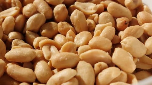 Roasted and salted groundnut snack food in a bowl slow tilting background 4K 2160p UltraHD video - S