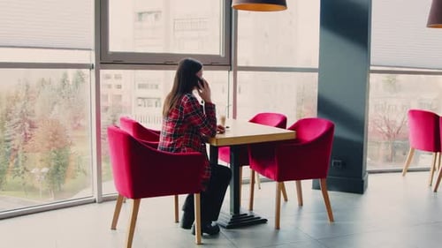 Business Woman Is Talking Cell Phone In Cafe