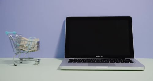 Laptop with Shopping Cart Full of Cash