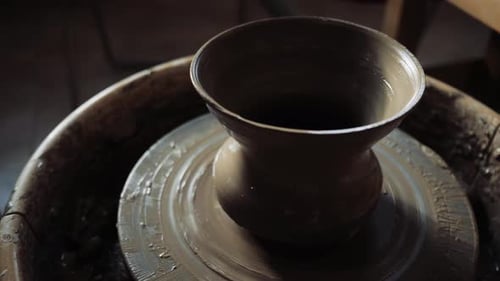 Clay Vase Formation on Pottery Wheel