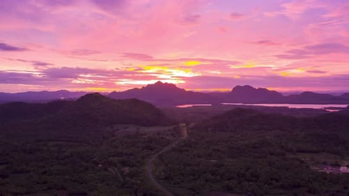 Aerial view, evening view dramatic sky,