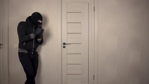 Masked Person With Gun Opens Interior Door