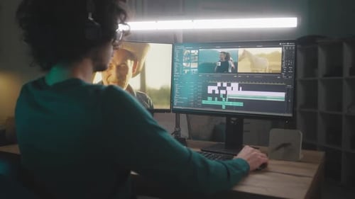 Male Freelancer Editing Video at Night