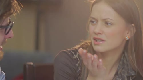 Close-Up Young Man Woman, Happy Couple Chatting on Date Caf?