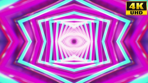 Abstract Digital Tunnel Loop with Glowing Neon Geometric Shapes