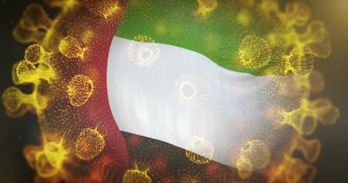 United Arab Emirates Flag with Coronavirus Microbe Centered