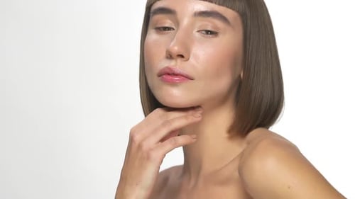 Brunette Woman Posing with Modern Bob Hairstyle