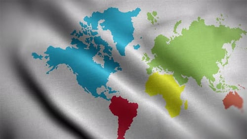Colorful World Map Waving on Fabric Background Animation