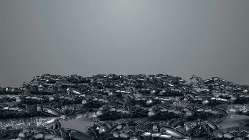 Futuristic Metallic Robots Collapsing and Destroyed Animation